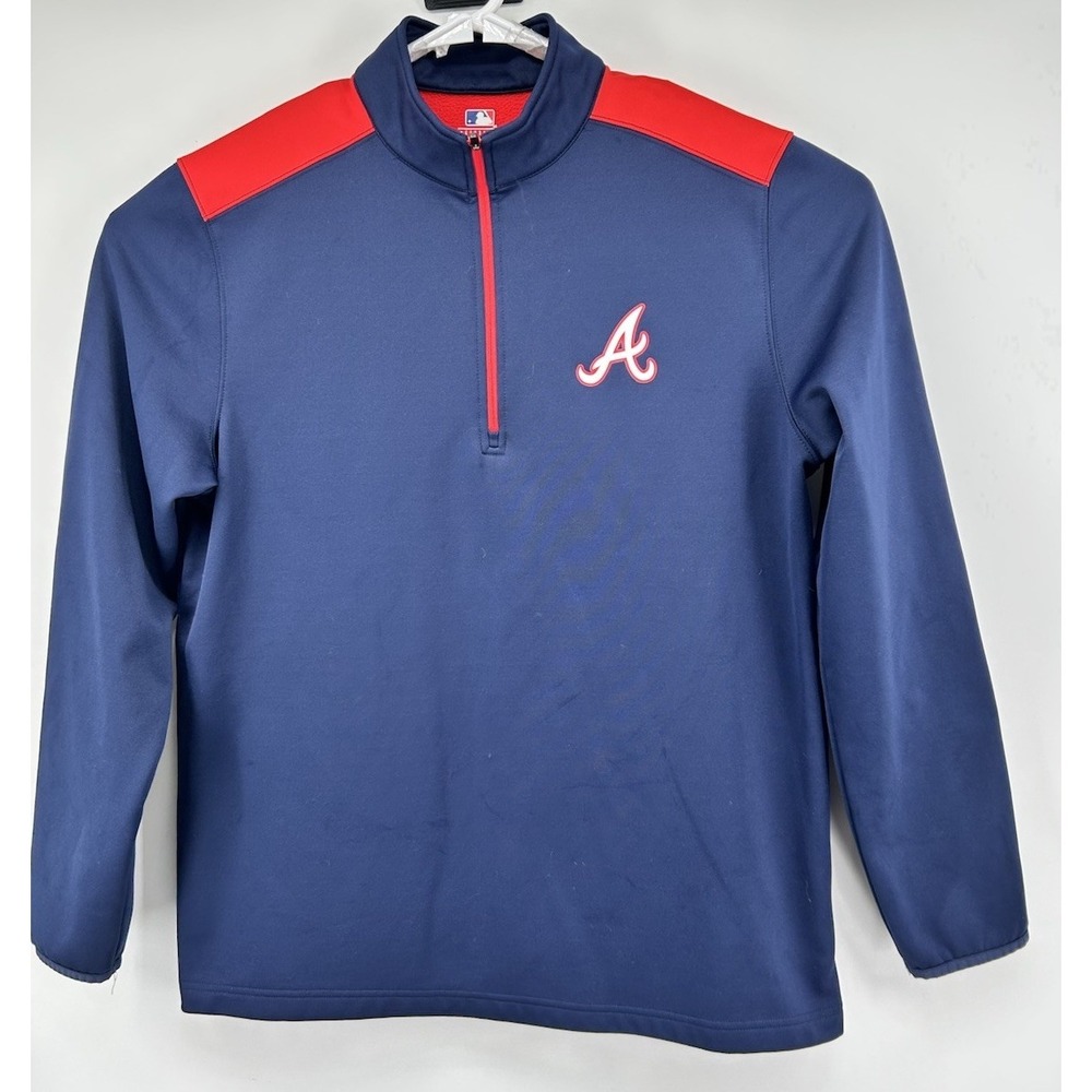 Atlanta Braves MLB Genuine Quarter Zip Pullover Blue Red Men's Size Large‎